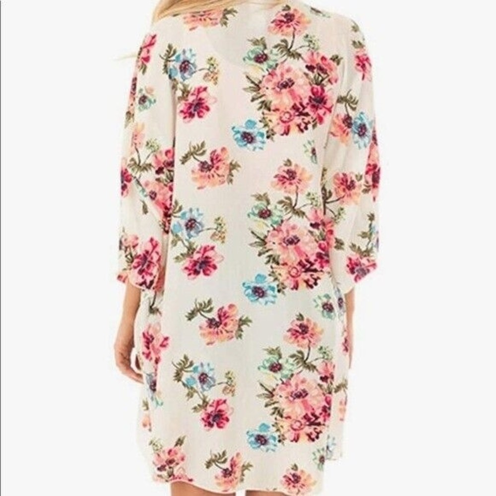 New Pink Milly Floral Duster Open Front Floral 3/4 Sleeve Cover Up Swimwear M - Picture 2 of 14